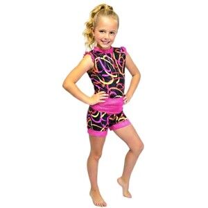Duck Crossing 2-pc Sequin Ruffle Open Back Dance Costume Shorts Top Set Girls M